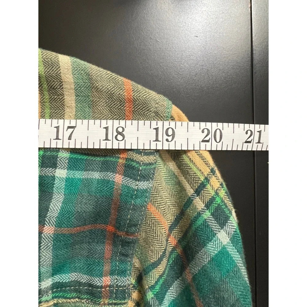 Toad&Co Mens Large Plaid Flannel Shirt Yellow Green Recycled Cotton Blend L/S